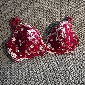 Eileen West Padded Lace Bra, Cranberry Red/Pink, Size 34C